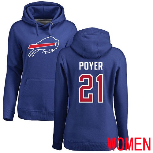 NFL Women Buffalo Bills #21 Jordan Poyer Royal Blue Name and Number Logo Pullover Hoodie Sweatshirt->nfl t-shirts->Sports Accessory